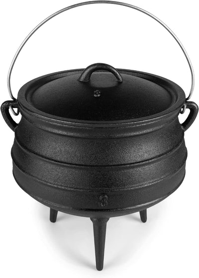 Pre-Seasoned Cast Iron Cauldron | African Potjie Pot with Lid | 3 Legs for Even Heat Distribution - Premium Camping Dutch Oven Cookware for Over-The-Fire Cooking - 8 Quarts (Large)