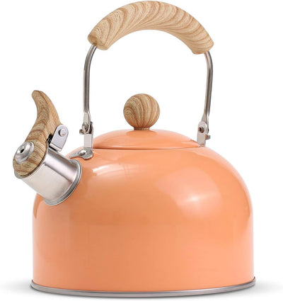 Tea Kettle, Tea Pot with Cool Touch Ergonomic Handle, Tea Kettle Food Grade Stainless Steel, Tea Kettle Stovetop, Kettle Teapot, Whistling Tea Kettle, Tea Kettle Pot, 2.5 Quart (Orange)