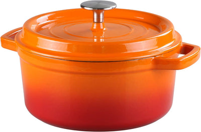 Enameled Cast Iron Dutch Oven, Large Loop Handles & Self-Basting Condensation Ridges on Lid, 2.65QT, Orange