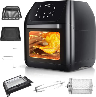 Air Fryer, 13 QT Air Fryer Oven, Rotisserie Oven, 1500W Air Fryer Toaster Oven, Digital Touchscreen, 10-In-1 Presets for Dehydrate, Toaster, Convection Oven with Accessories