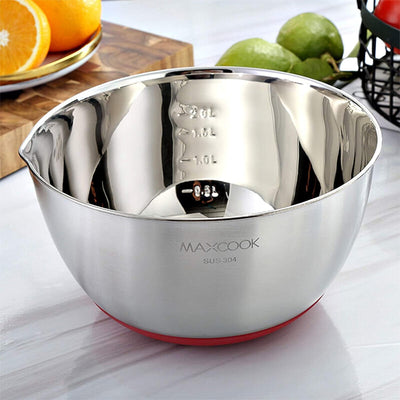 Stainless Steel Salad Mixing Bowl 2.2Quart inside Measurement Non Slip Silicone Bottom, Nesting Metal Mixing Bowl for Cooking, Baking, Prepping, Mixing, Gift, 1 Piece, Max Capacity 3.2Quart