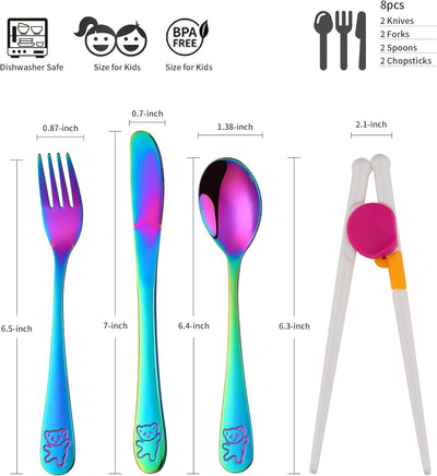 Kids Silverware, Poylim Stainless Steel Children Flatware Set, Toddler Utensils Set of 2, Rainbow