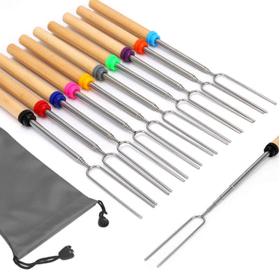 10 Pack Marshmallow Roasting Sticks 32 Inch Extendable Smore Skewers Hot Dog Roasting Sticks Marshmallow Skewers for Fire Pits Bonfire
