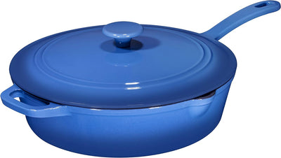 5Qt Blue Enameled Cast Iron Skillets with Lid and Handle, Non Stick Cookware and Grill for Casserole Dish, 5 Quarts Cast Iron Skillets Grill Frying Pan,Saute Pan,Bakeware