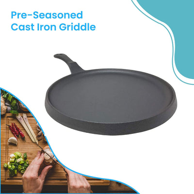 Pre-Seasoned 10" Cast Iron round Comal - Heavy Duty & Pre-Seasoned with Vegetable Oil - Great for Tortillas, Pancakes Chapati, Omelets, Crepes - Durable Camping Comal Skillet (Set of 1)