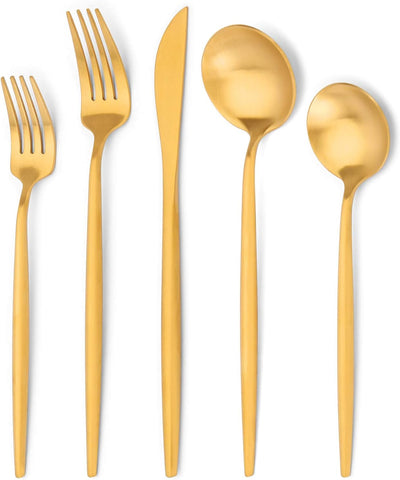Matte Gold Silverware Set, 20-Piece Stainless Steel Flatware Cutlery Set for 4, Dishwasher Safe