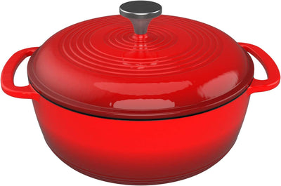 Cast Iron Dutch Lid 3 Quart Enamel Coated Oven or Stovetop-For Soup, Chicken, Pot Roast and More-Kitchen Cookware, Red