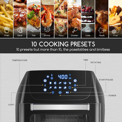 Air Fryer, 13 QT Air Fryer Oven, Rotisserie Oven, 1500W Air Fryer Toaster Oven, Digital Touchscreen, 10-In-1 Presets for Dehydrate, Toaster, Convection Oven with Accessories