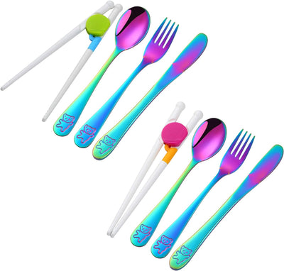 Kids Silverware, Poylim Stainless Steel Children Flatware Set, Toddler Utensils Set of 2, Rainbow