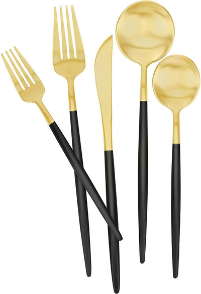 Matte Black Gold Silverware Set 30 Pieces, FAMEWARE Stainless Steel Flatware Set，Service for 6，Kitchen Utensil Set, Tableware Cutlery Set, Satin Finished Polished & Dishwasher Safe