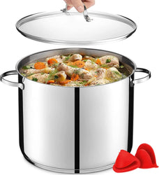 17Qt Induction Stockpot | Stainless Steel Pot with Glass Cookware Lid | Interior Measurement Markings | Compatible with All Heat Sources | Dishwasher Oven Safe (17 Quart)