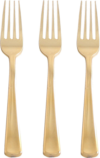 Party Bargains Disposable Plastic Silverware Flatware Forks | Durable & Elegant Stylish Polished Gold Cutlery | Pack of 120