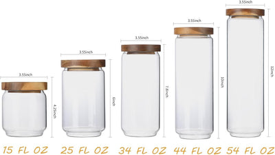Glass Storage Containers Set, High Borosilicate Glass Jars with Wooden Lids Kitchen Food Canisters S for Coffee Beans/Sugar/Noodles/Nuts/Cookies/Pasta