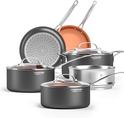 10-Piece Pots and Pans Nonstick Copper Coated Induction Pot and Pan of Frying Pan Sautepan Stockpot Saucepans with Lids and Food Steamer Black