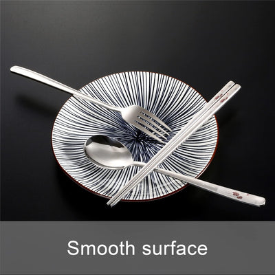 Reusable Utensils Set with Case,Spoon Fork Chopsticks Cutlery,Color Laser Engraving Pattern (Blue)