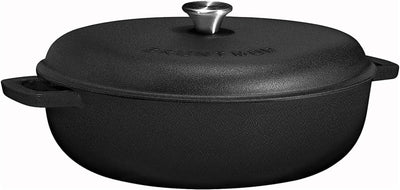 4.5 Quart Cast Iron Casserole Dish Dutch Oven Marmite Pot Super Heat Retention (144Oz.) (Pre-Seasoned)