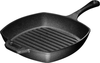 Pre-Seasoned 10 Inch Black Square Cast Iron Pan | Indoor Grill | Cast Iron Skillet Flat Top Grill with Easy Grease Draining for Grilling Bacon, Steak, and Meats, Stove and Microwave Safe