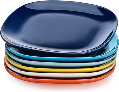 Dessert Plate Porcelain Square Salad Plates 7.4 Inch - Set of 6 Multicolor Microwave Safe Dinner Plate Hot Assorted Colors