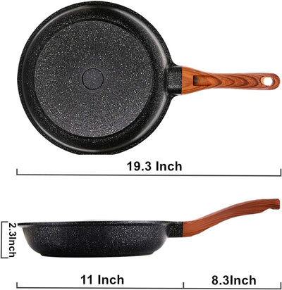11" Nonstick Frying Pan, Dishwasher Safe Skillet for Cooking, Professional Nonstick Fry Pan with Wooden Handle, Stone Frying Pan 100% PFOA Free