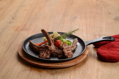 Lava Enameled Cast Iron Pizza Pan-Crepe and Pancake Pan 10 Inch-With Beechwood Service Platter