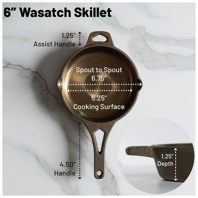 6 Inch Smooth Wasatch Pre-Seasoned round Cast Iron Skillet