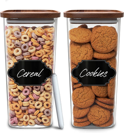 Square Glass Jars with Wood Lids Set of (2) 64 Fl Oz Airtight and Stackable Storage Containers for Kitchen Pantry or Bathroom BPA Free and Recyclable Canister for Food Cookies Coffee Pasta Sugar