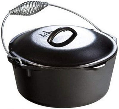 5 Quart Pre-Seasoned Cast Iron Dutch Oven with Lid - Wire Bail Handle for Easy Transfer from Cooking Surface to Table - Use in the Oven, on the Stove, on the Grill or over the Campfire - Black