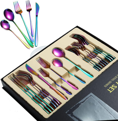 20 Piece Rainbow Silverware Set Service for 4, 18/10 Multicolor Stainless Steel Flatware Cutlery Set Eating Utensils Set for Home Kitchen Restaurant, Mirror Polished, Dishwasher Safe