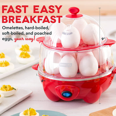 Deluxe Rapid Egg Cooker for Hard Boiled, Poached, Scrambled Eggs, Omelets, Steamed Vegetables, Dumplings & More, 12 Capacity, with Auto Shut off Feature - Red