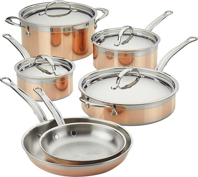 - Copperbond Collection - 100% Pure Copper 10-Piece Ultimate Cookware Set, Induction Cooktop Compatible