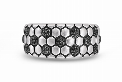 Kick & Goal Soccer Black Rhodium Plated Sterling Silver Black Diamond Band Ring