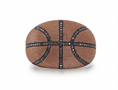 Slam Dunk Basketball Brown Rhodium Plated Sterling Silver Black Diamond Ring