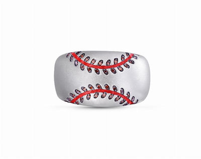 Home Run Baseball Sterling Silver Red Diamond & Enamel Band Ring