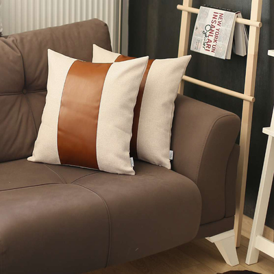 Boho-Chic Vegan Faux Leather Throw Pillow Covers Set of 2