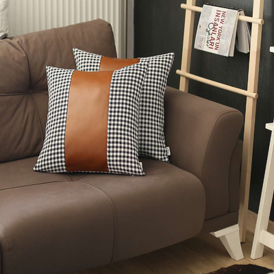 Boho-Chic Vegan Faux Leather Throw Pillow Covers Set of 2