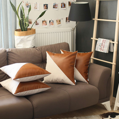 Boho-Chic Vegan Faux Leather Throw Pillow Covers Set of 4