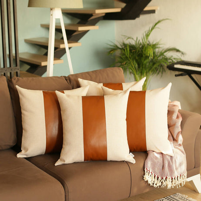 Vegan Faux Leather Detailed Throw Pillow Covers