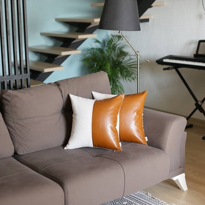 Vegan Faux Leather Detailed Throw Pillow Covers