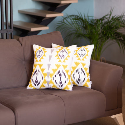 Ikat Set of 2 Square Boho Throw Pillow Covers