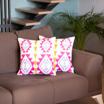 Ikat Set of 2 Square Boho Throw Pillow Covers