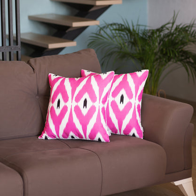 Ikat Set of 2 Square Boho Throw Pillow Covers