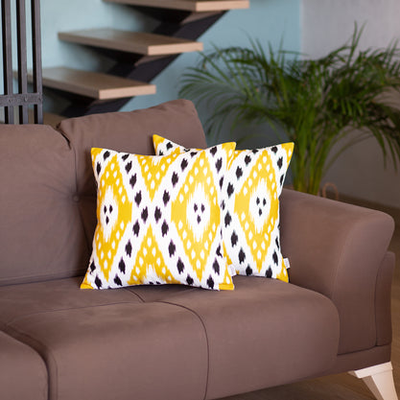 Ikat Set of 2 Square Boho Throw Pillow Covers