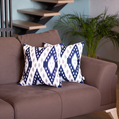 Ikat Set of 2 Square Boho Throw Pillow Covers