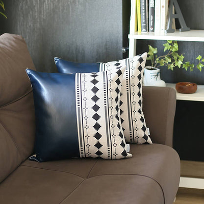 Bohemian Vegan Faux Leather Decorative Throw Pillow Covers Set of 2