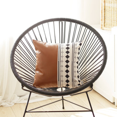 Bohemian Vegan Faux Leather Throw Pillow Covers - Half Ornamented