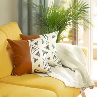 Bohemian Vegan Faux Leather Throw Pillow Covers Set