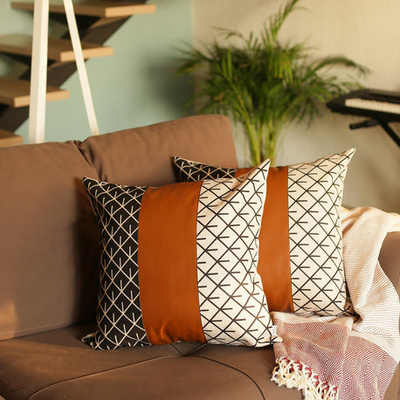 Bohemian Vegan Faux Leather Throw Pillow Covers Set