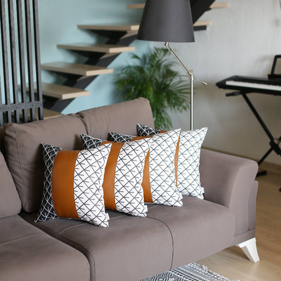 Bohemian Vegan Faux Leather Throw Pillow Covers Set