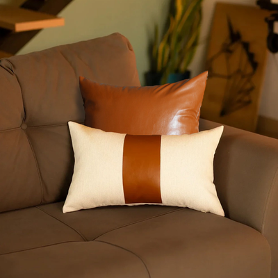 Vegan Faux Leather Throw Pillow Set of 2