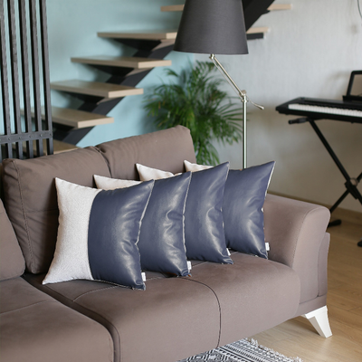 Vegan Faux Leather Detailed Throw Pillow Set of 4